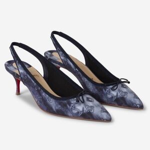 Christian Louboutin Hall Sling Pump 55 Jeans Bow Kitten Heels Tie Dye Blue 36